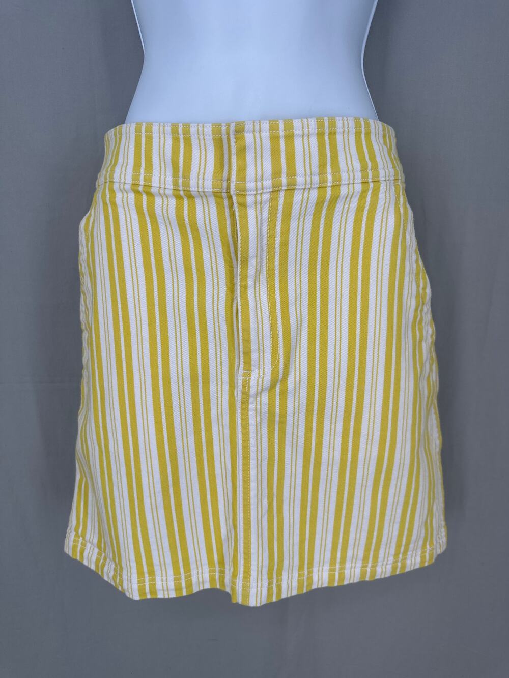Loft Skirt Womens 2 Yellow Striped Mini Mid Rise Stretch Pockets White